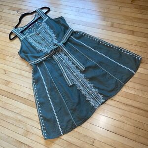 JOHNNY WAS Linen Button Down Boho Embroidered Tank Sundress Fit and Flare